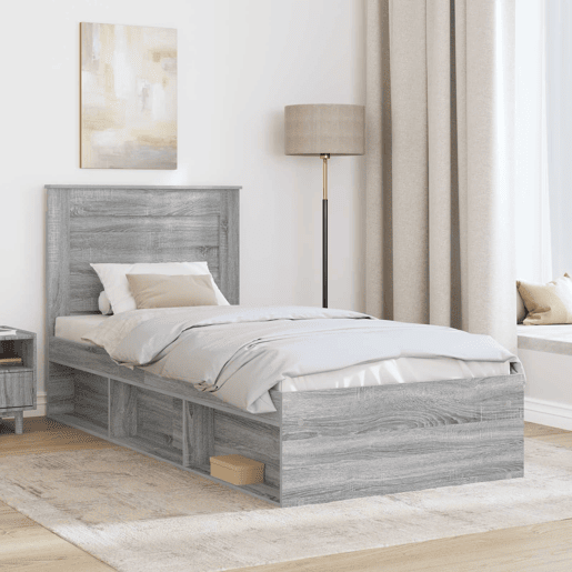 Estrutura de cama de solteiro para adultos com Cabeceira - Cinza Sonoma 100 x 200 cm