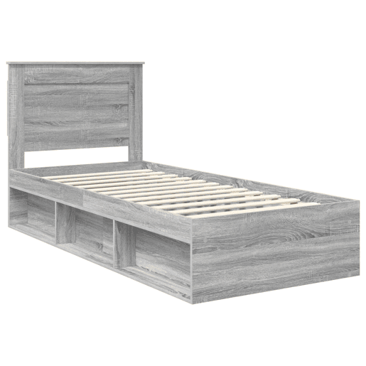 Estrutura de cama de solteiro para adultos com Cabeceira - Cinza Sonoma 100 x 200 cm