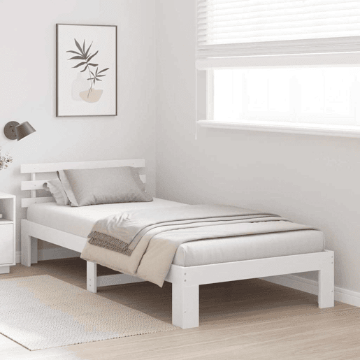 Estrutura de cama de solteiro para adultos com Cabeceira - Branco 100 x 200 cm