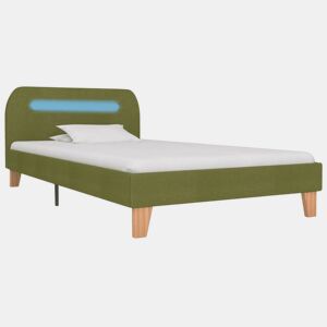 Estrutura de cama de solteiro para adultos com LED em tecido 90x200 cm verde