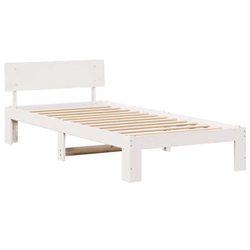 Estrutura de cama de solteiro para adultos - Branco 90 x 200 cm Madeira de Pinheiro Sólida