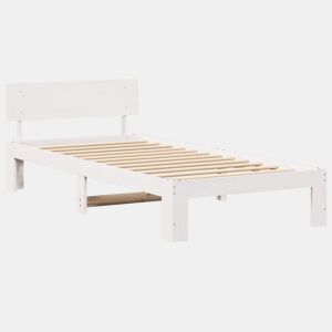Estrutura de cama de solteiro para adultos - Branco 90 x 200 cm Madeira de Pinheiro Sólida