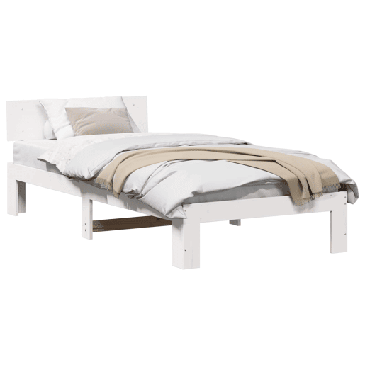 Estrutura de cama de solteiro para adultos - Branco 90 x 200 cm Madeira de Pinheiro Sólida