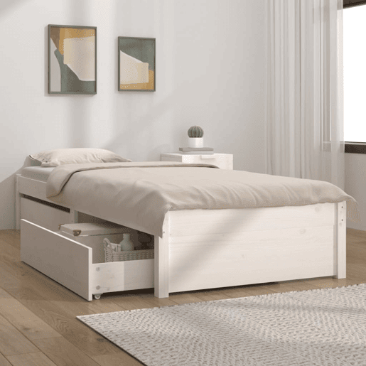 Estrutura de cama de solteiro para adultos de solteiro pequena c gavetas 75x190 cm branco Estrutura de cama de solteiro para adultos de solteiro pequena c gavetas 75x190 cm branco