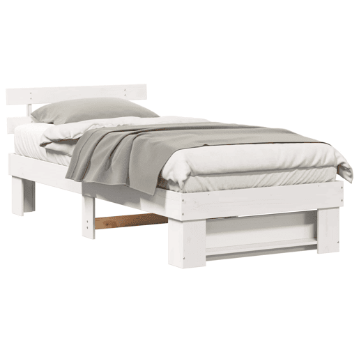 Estrutura de cama de solteiro para adultos - Branco 90 x 190 cm Madeira de Pinheiro Sólida
