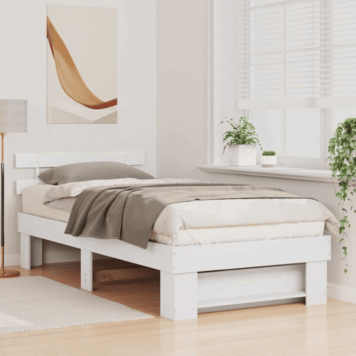 Estrutura de cama de solteiro para adultos - Branco 90 x 190 cm Madeira de Pinheiro Sólida