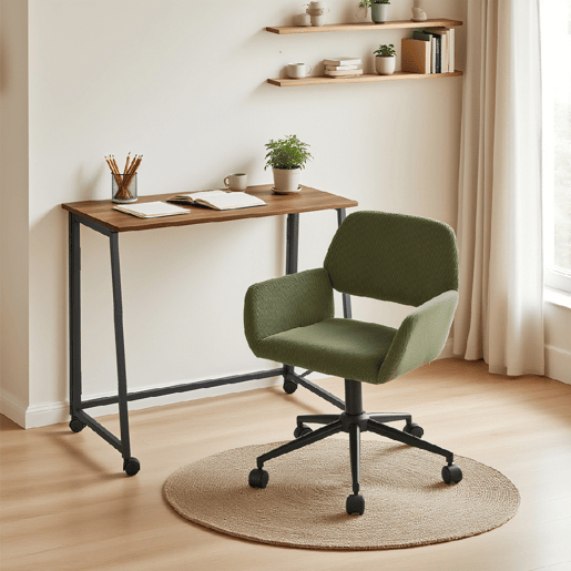 MEUBLES COSY Conjunto de Secretária e Cadeira de Escritório Jogo de Mesa de Computador Dobrável Industrial com Rodas e Cadeira Giratória Ajustável em Altura de Veludo Cotelê Verde