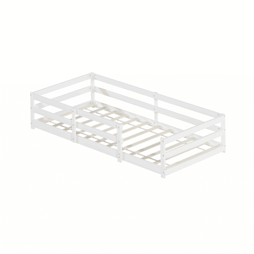 Cama Montessori de chão 90 x 200 cm - com barreira de segurança, sem base, madeira de pinho, montagem rápida - branca