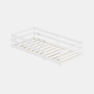 Cama Montessori de chão 90 x 200 cm - com barreira de segurança, sem base, madeira de pinho, montagem rápida - branca