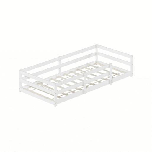 Cama Montessori de chão 90 x 200 cm - com barreira de segurança, sem base, madeira de pinho, montagem rápida - branca