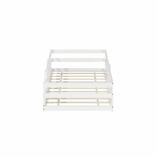 Cama Montessori de chão 90 x 200 cm - com barreira de segurança, sem base, madeira de pinho, montagem rápida - branca