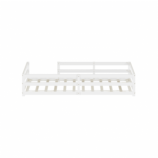 Cama Montessori de chão 90 x 200 cm - com barreira de segurança, sem base, madeira de pinho, montagem rápida - branca