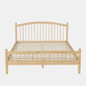 Cama individual 140x200 - Madeira maciça, design minimalista, cabeceira clássica em treliça, base de colchão estável - Natural