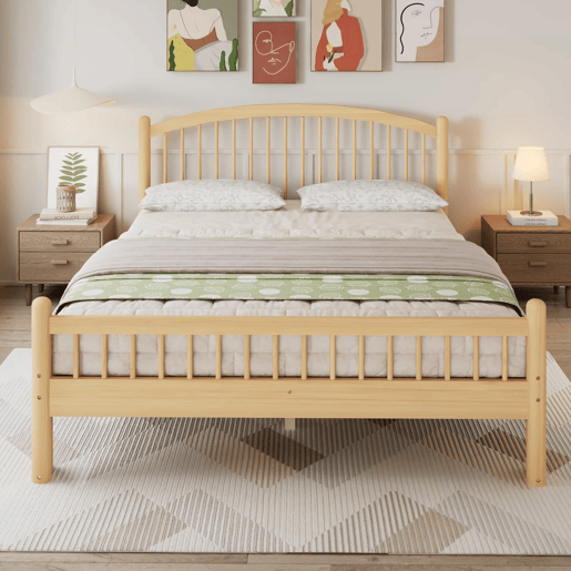 Cama individual 140x200 - Madeira maciça, design minimalista, cabeceira clássica em treliça, base de colchão estável - Natural Cama individual 140x200 - Madeira maciça, design minimalista, cabeceira clássica em treliça, base de colchão estável - Natural