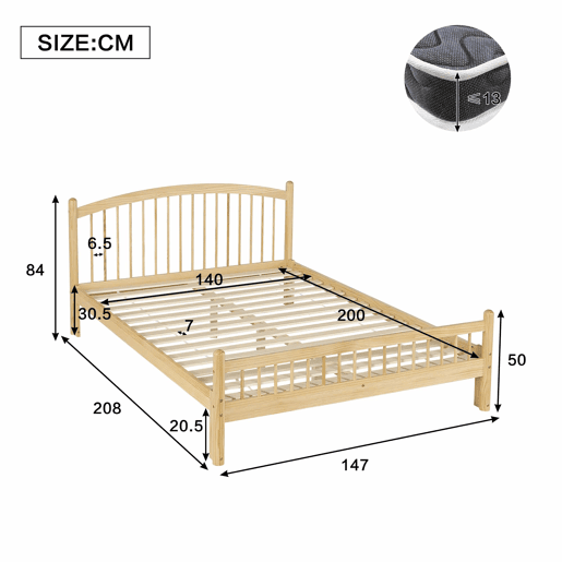 Cama individual 140x200 - Madeira maciça, design minimalista, cabeceira clássica em treliça, base de colchão estável - Natural Cama individual 140x200 - Madeira maciça, design minimalista, cabeceira clássica em treliça, base de colchão estável - Natural