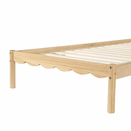 Cama infantil estofada 90 x 200 cm - Cabeceira acolchoada em PU com design ondulado, base de ripas estável, estrutura em madeira maciça - Bege e Natural Cama infantil estofada 90 x 200 cm - Cabeceira acolchoada em PU com design ondulado, base de ripas estável, estrutura em madeira maciça - Bege e Natural
