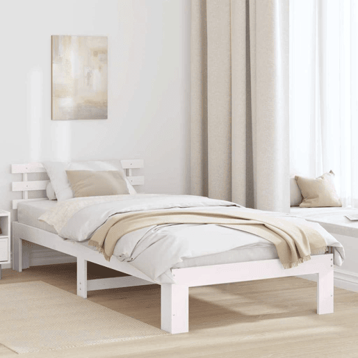Estrutura de cama de solteiro para adultos - Branco 80 x 200 cm Madeira de Pinheiro Sólida