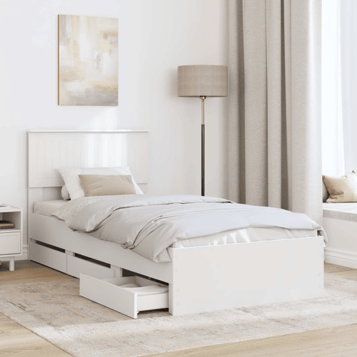 Estrutura de cama de solteiro para adultos Branco 90 x 190 cm Madeira de Engenharia
