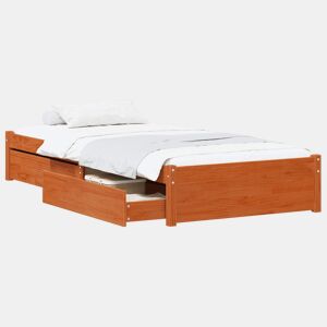 Estrutura de cama de solteiro para adultos com gaveta 3 pcs Marrom Cera Madeira de pinho