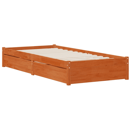 Estrutura de cama de solteiro para adultos com gaveta 3 pcs Marrom Cera Madeira de pinho