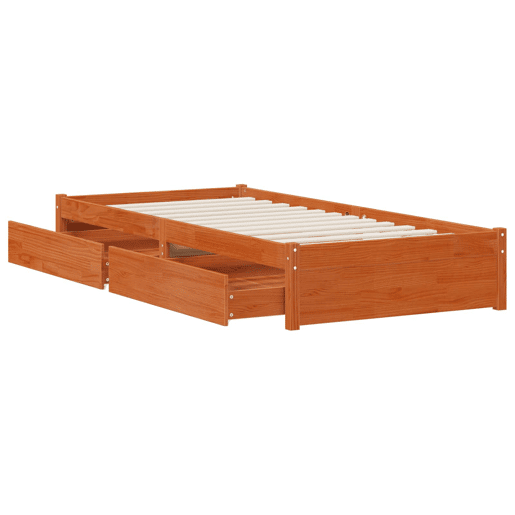Estrutura de cama de solteiro para adultos com gaveta 3 pcs Marrom Cera Madeira de pinho