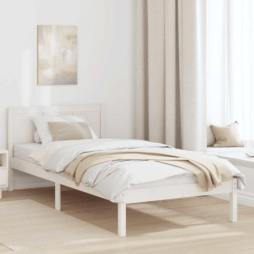 Estrutura de cama de solteiro para adultos - Branco 100 x 200 cm Madeira de pinho maciça