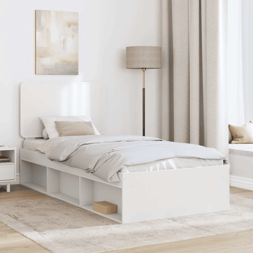 Estrutura de cama de solteiro para adultos com Cabeceira - Branco 100 x 200 cm