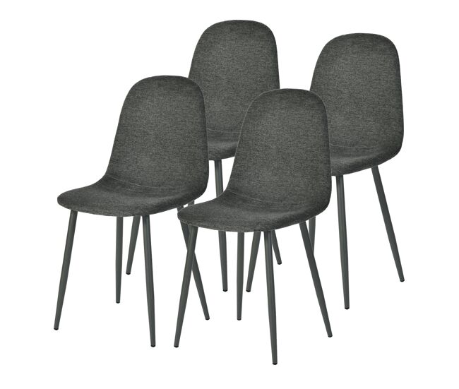 Meubles cosy lote de 4 sillas de comedor en lino, patas metálicas con recubrimiento en polvo, estilo escandinavo, sin reposabrazos, gris medio
