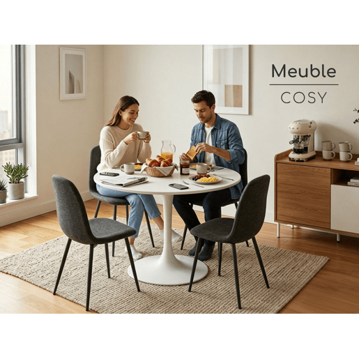 MEUBLES COSY Conjunto de 4 Cadeiras de Jantar em Linho, Pés Metálicos com Revestimento em Pó, Estilo Escandinavo, Sem Apoios de Braços, Gris Medio