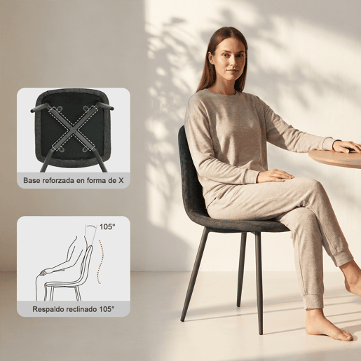 MEUBLES COSY Conjunto de 4 Cadeiras de Jantar em Linho, Pés Metálicos com Revestimento em Pó, Estilo Escandinavo, Sem Apoios de Braços, Gris Medio