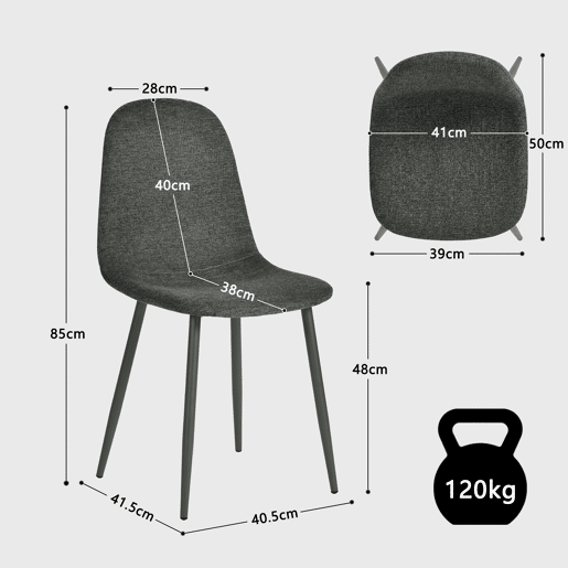 MEUBLES COSY Conjunto de 4 Cadeiras de Jantar em Linho, Pés Metálicos com Revestimento em Pó, Estilo Escandinavo, Sem Apoios de Braços, Gris Medio