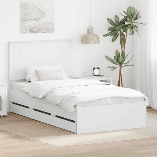 Estrutura de cama de solteiro para adultos - Branco 100 x 200 cm Madeira de Engenharia