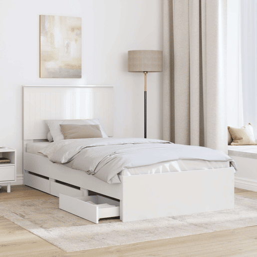 Estrutura de cama de solteiro para adultos - Branco 100 x 200 cm Madeira de Engenharia