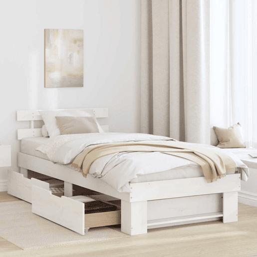 Estrutura de cama de solteiro para adultos Branco 75 x 190 cm Madeira de Pinheiro Sólida