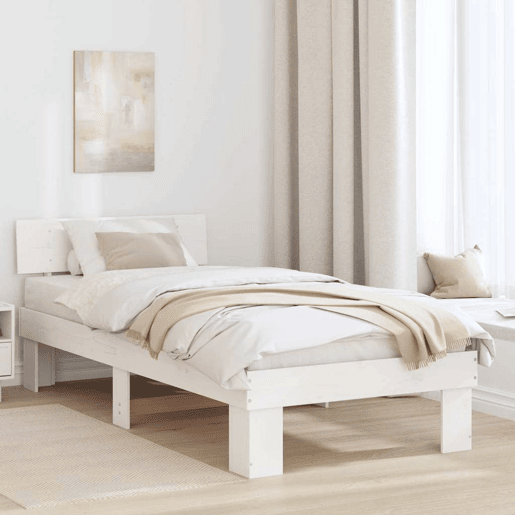 Estrutura de cama de solteiro para adultos - Branco 80 x 200 cm Madeira de Pinheiro Sólida