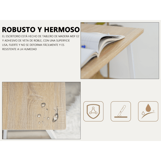 MEUBLES COSY Conjunto Secretária Dobrável MDF Carvalho e Cadeira Giratória 360° em Pana, Altura Regulável, Bege