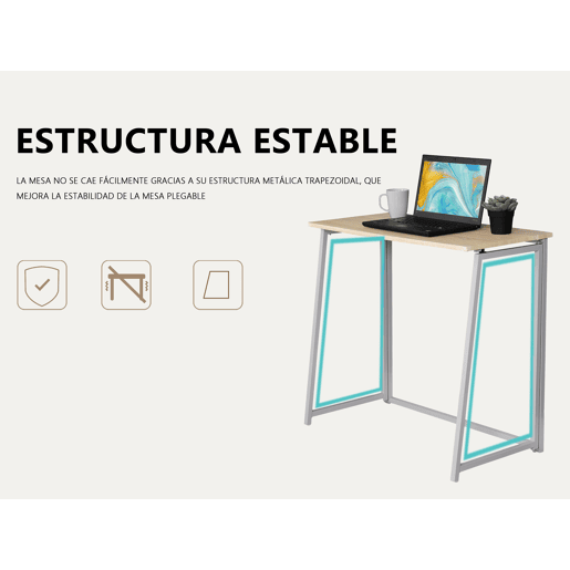 MEUBLES COSY Conjunto Secretária Dobrável MDF Carvalho e Cadeira Giratória 360° em Pana, Altura Regulável, Bege