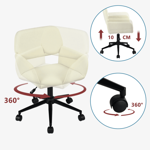 MEUBLES COSY Conjunto Secretária Dobrável MDF Carvalho e Cadeira Giratória 360° em Pana, Altura Regulável, Bege