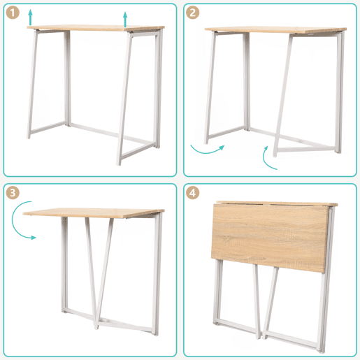 MEUBLES COSY Conjunto Secretária Dobrável MDF Carvalho e Cadeira Giratória 360° em Pana, Altura Regulável, Bege