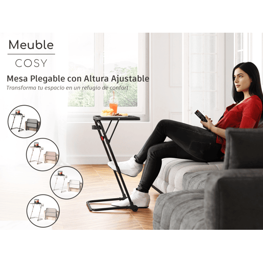 MEUBLES COSY Conjunto de Mesa de Apoio Dobrável com Porta-copos e Altura Ajustável e Cadeira de Escritório Giratória de Veludo Verde