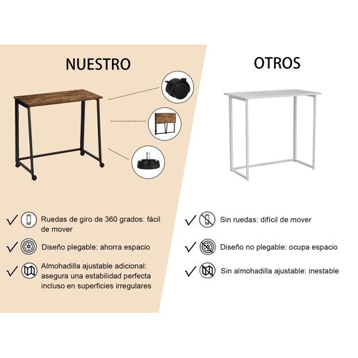 MEUBLES COSY Conjunto de Secretária e Cadeira de Escritório Jogo de Mesa de Computador Dobrável Industrial com Rodas e Cadeira Giratória Ajustável em Altura de Veludo Cotelê Bege