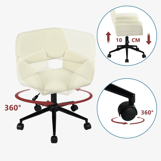 MEUBLES COSY Conjunto de Secretária e Cadeira de Escritório Jogo de Mesa de Computador Dobrável Industrial com Rodas e Cadeira Giratória Ajustável em Altura de Veludo Cotelê Bege