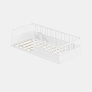 Cama infantil Montessori 90x200 cm - com grade de proteção e base, cama com base em madeira maciça - branca