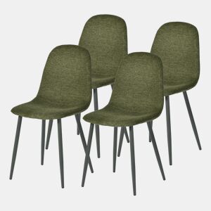 MEUBLES COSY Conjunto de 4 Cadeiras de Jantar em Linho, Pés Metálicos com Revestimento em Pó, Estilo Escandinavo, Sem Apoios de Braços, Verde Oscuro