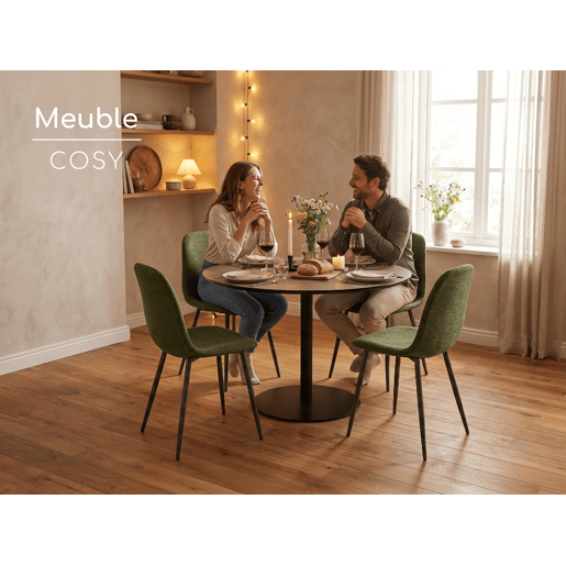 MEUBLES COSY Conjunto de 4 Cadeiras de Jantar em Linho, Pés Metálicos com Revestimento em Pó, Estilo Escandinavo, Sem Apoios de Braços, Verde Oscuro