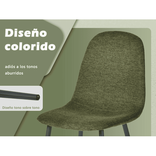 MEUBLES COSY Conjunto de 4 Cadeiras de Jantar em Linho, Pés Metálicos com Revestimento em Pó, Estilo Escandinavo, Sem Apoios de Braços, Verde Oscuro