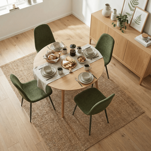 MEUBLES COSY Conjunto de 4 Cadeiras de Jantar em Linho, Pés Metálicos com Revestimento em Pó, Estilo Escandinavo, Sem Apoios de Braços, Verde Oscuro