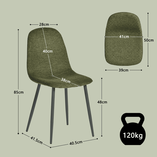 MEUBLES COSY Conjunto de 4 Cadeiras de Jantar em Linho, Pés Metálicos com Revestimento em Pó, Estilo Escandinavo, Sem Apoios de Braços, Verde Oscuro