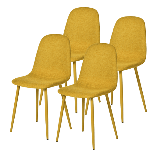 MEUBLES COSY Conjunto de 4 Cadeiras de Jantar em Linho, Pés Metálicos com Revestimento em Pó, Estilo Escandinavo, Sem Apoios de Braços, Mostaza