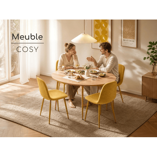 MEUBLES COSY Conjunto de 4 Cadeiras de Jantar em Linho, Pés Metálicos com Revestimento em Pó, Estilo Escandinavo, Sem Apoios de Braços, Mostaza